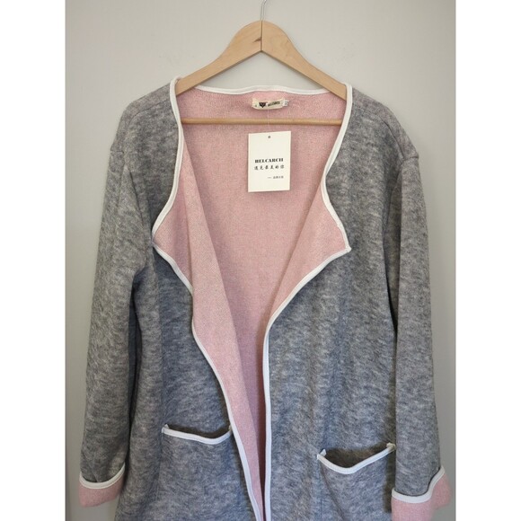 HELCARCII Women’s Long Gray Cardigan Sweater Open Front Two Pocket NWT SZ XL - Picture 3 of 13